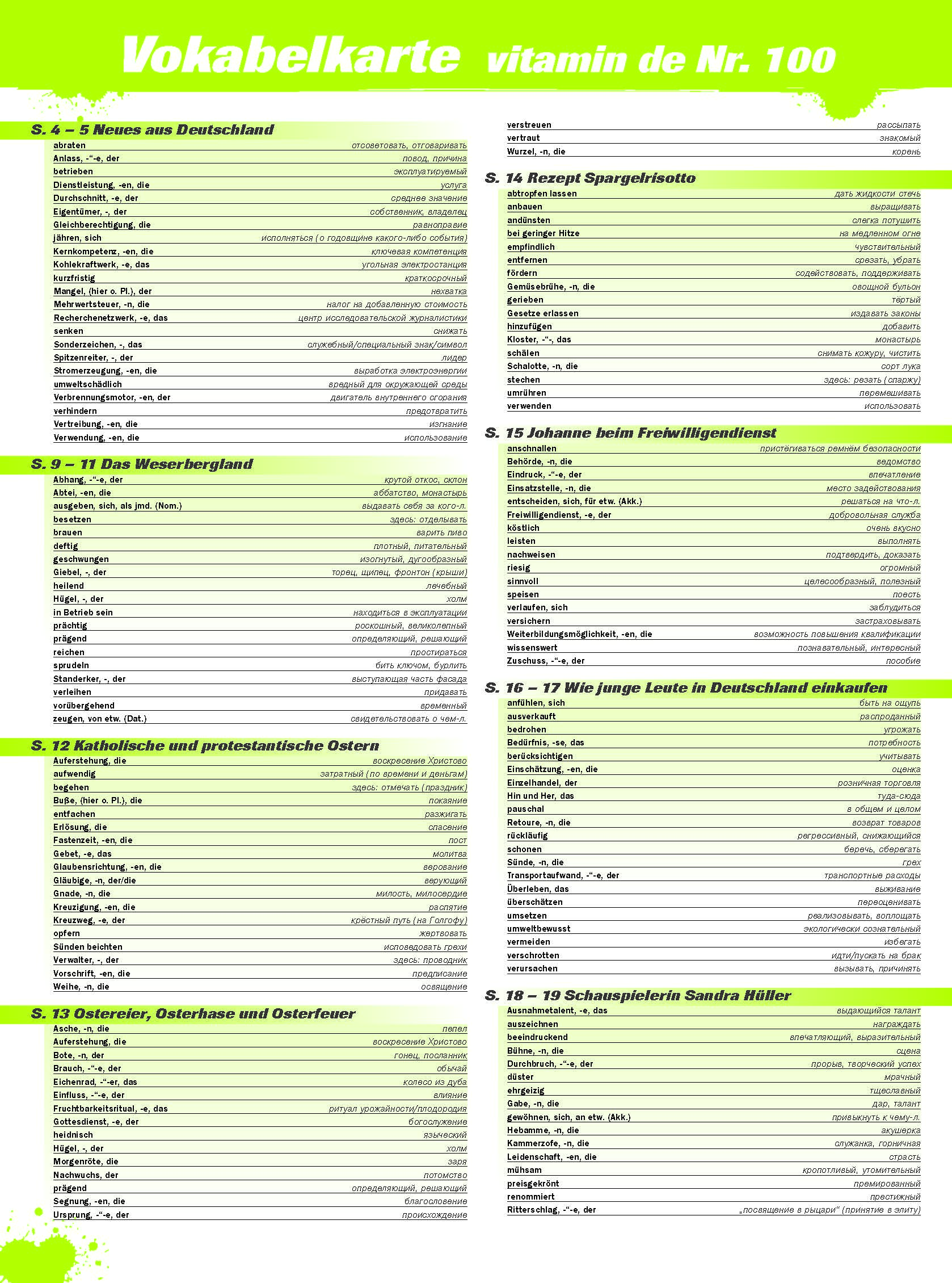 Vitamin de Ausgabe 100 Vokabelkarte