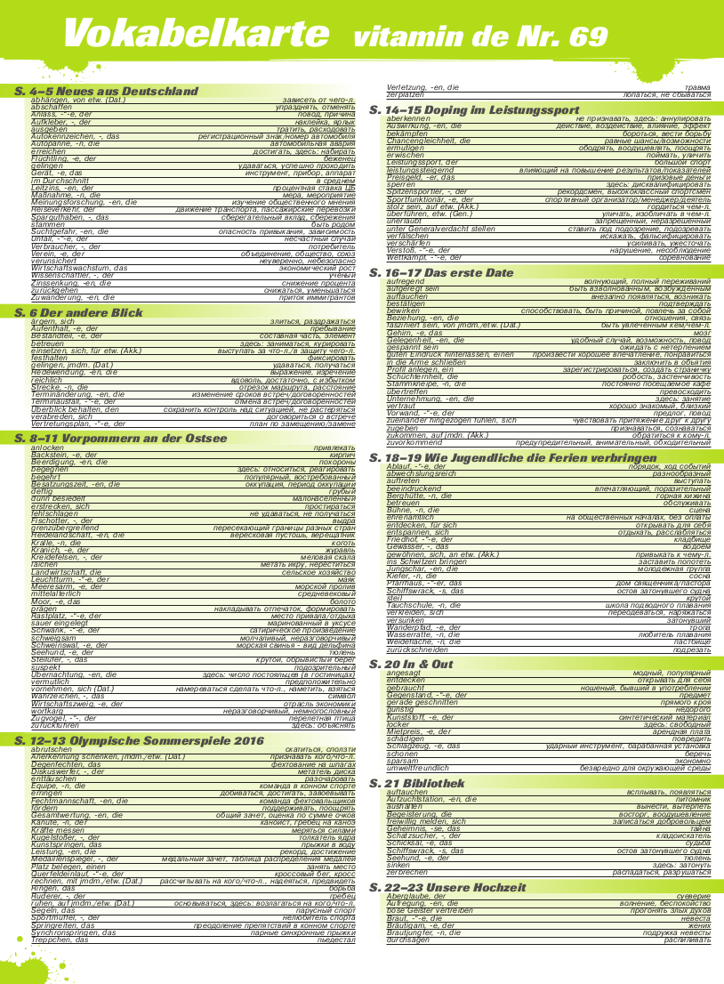 Vitamin de Ausgabe 69 Vokabelkarte