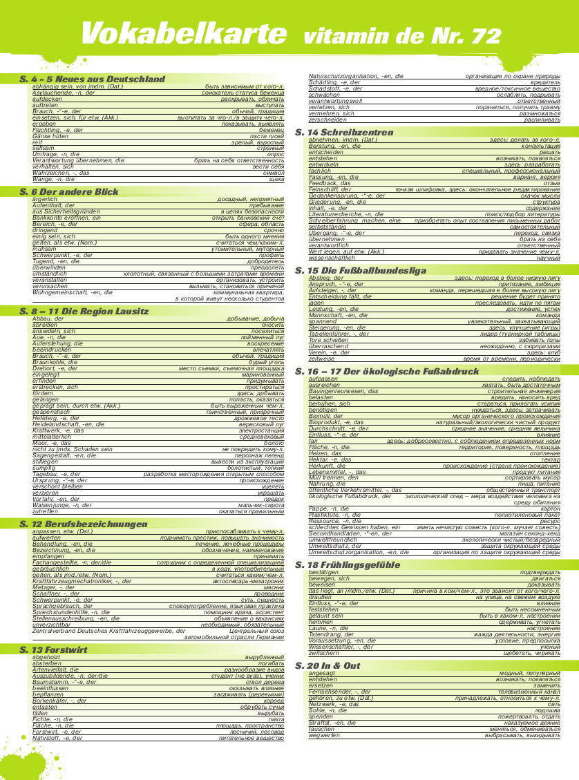 Vitamin de Ausgabe 72 Vokabelkarte