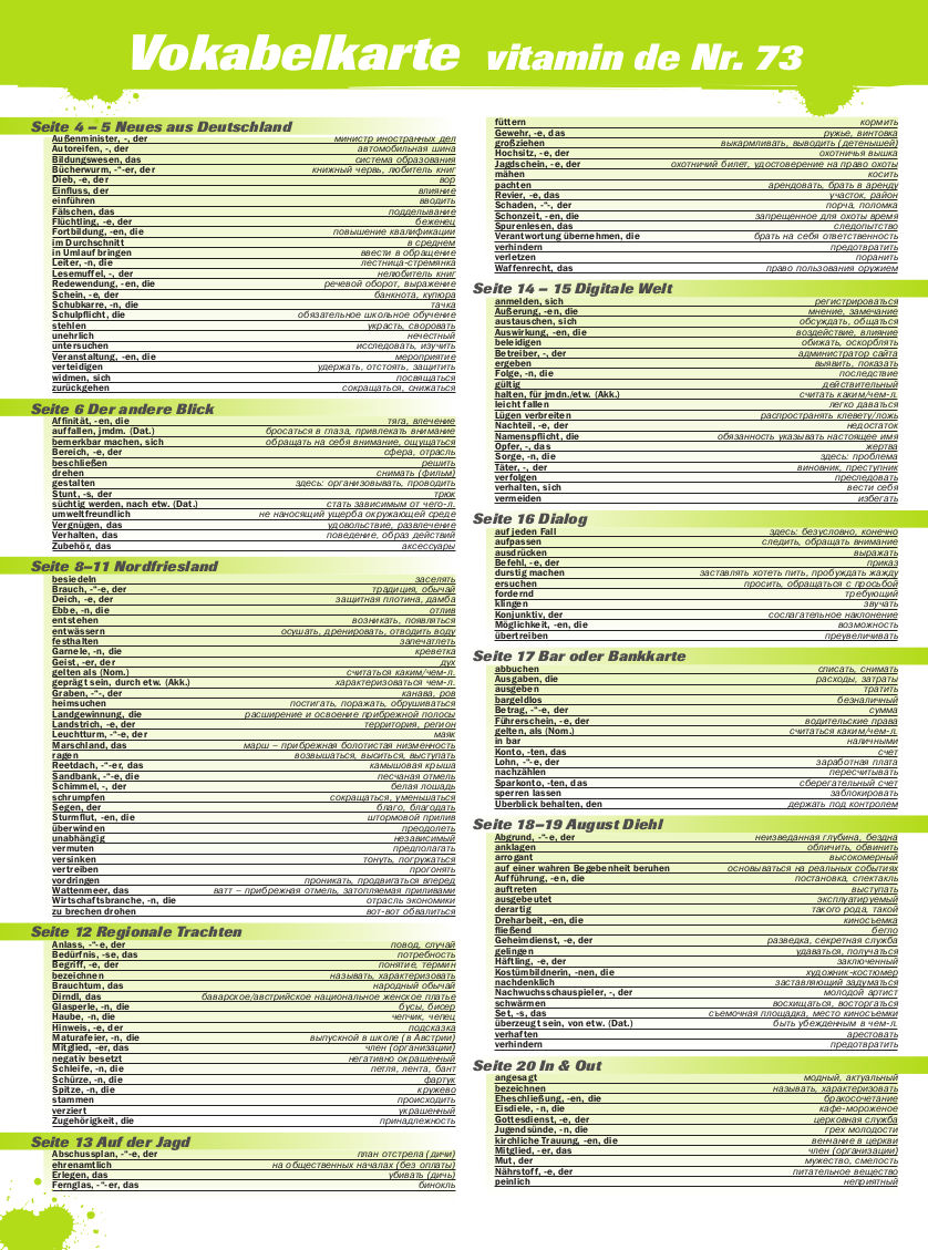 Vitamin de Ausgabe 73 Vokabelkarte