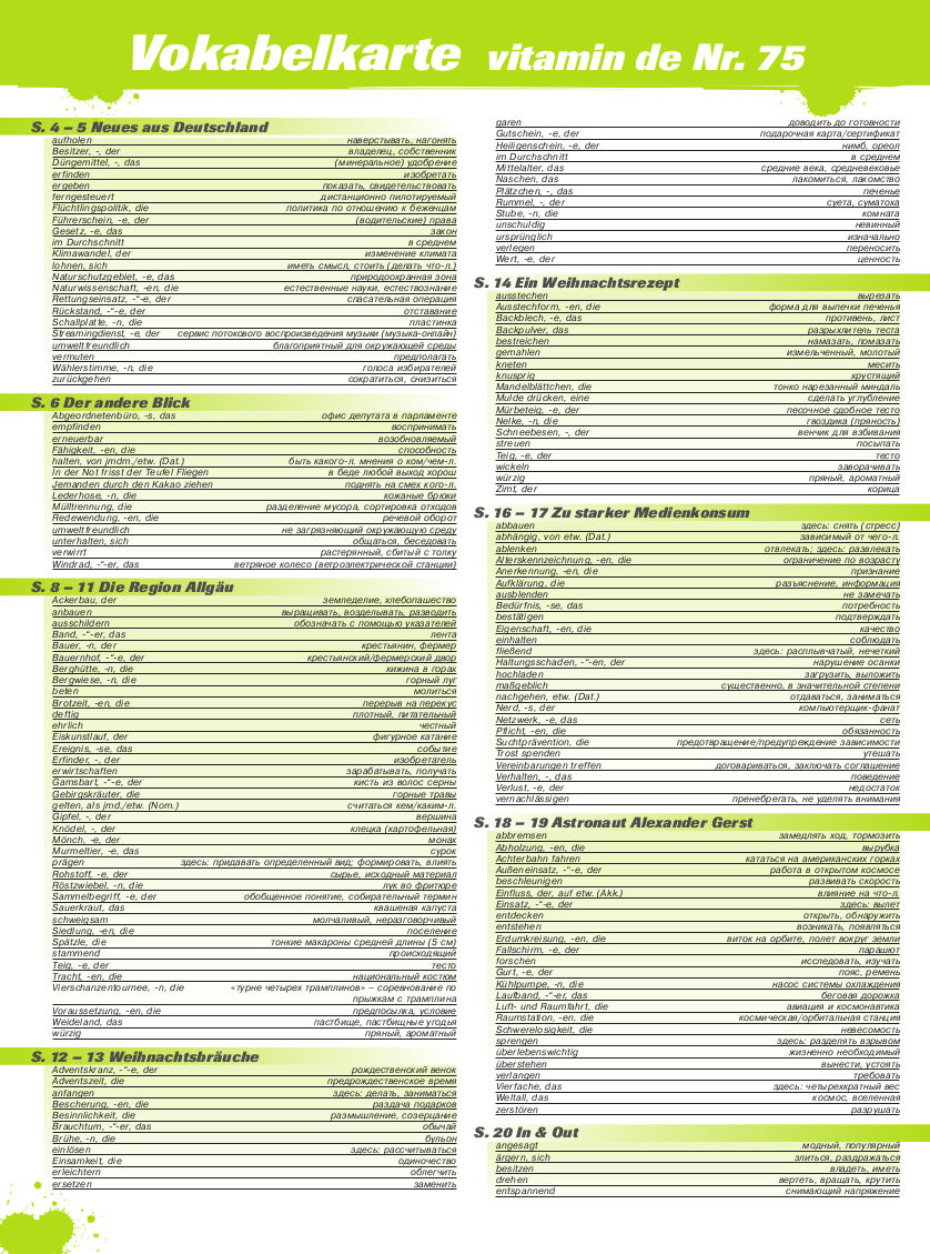 Vitamin de Ausgabe 75 Vokabelkarte