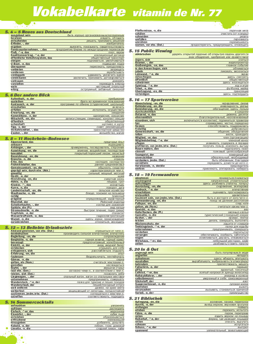 Vitamin de Ausgabe 77 Vokabelkarte