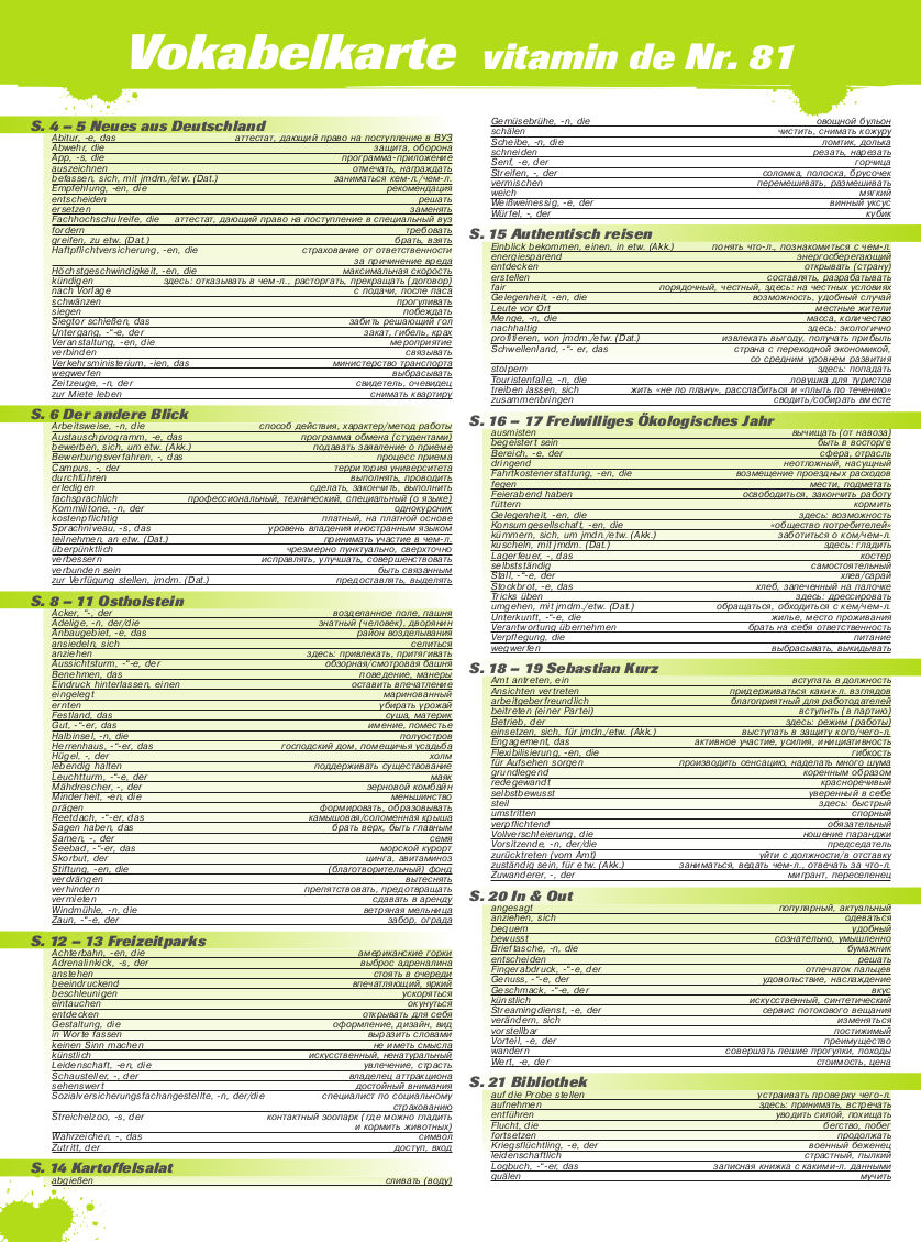 Vitamin de Ausgabe 81 Vokabelkarte