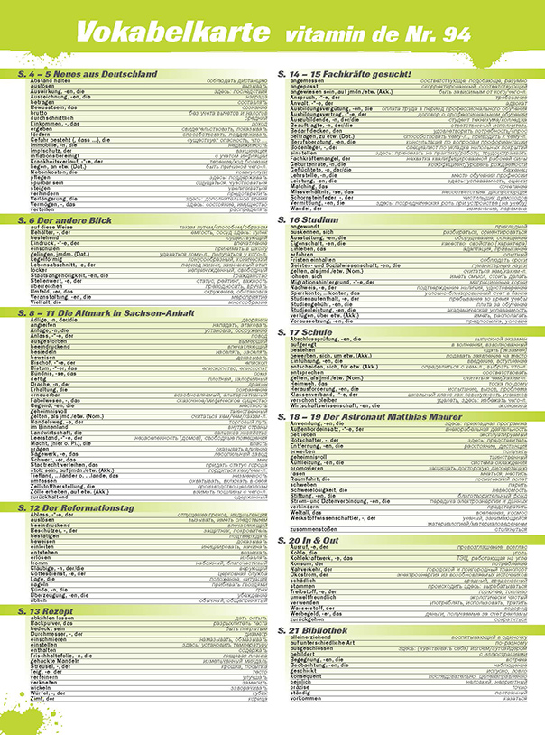 Vitamin de Ausgabe 94 Vokabelkarte