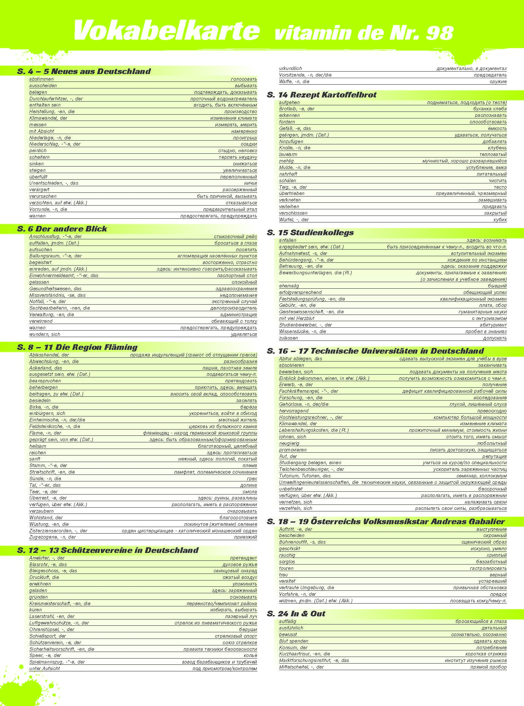 Vitamin de Ausgabe 98 Vokabelkarte